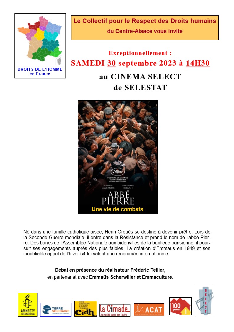 Film: L'abbé Pierre le 30 septembre à 14h30 au Sélect