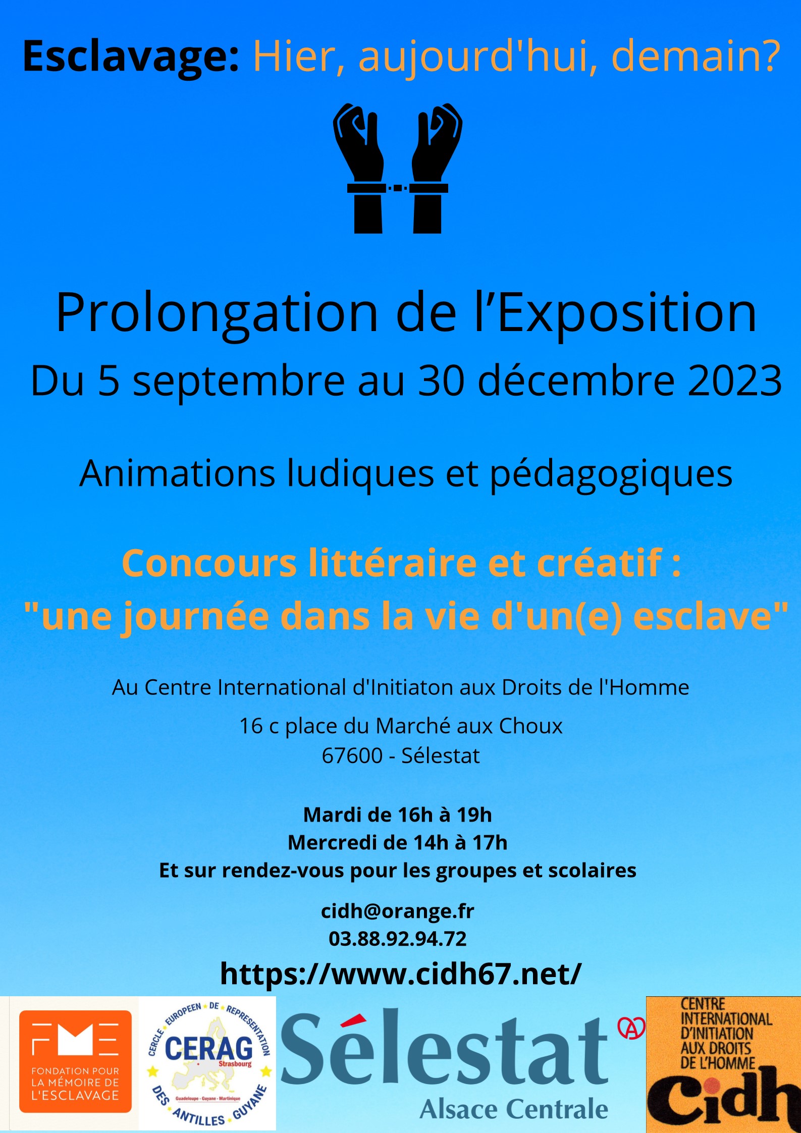 Prolongation de notre exposition et concours créatif sur le thème de l'esclavage