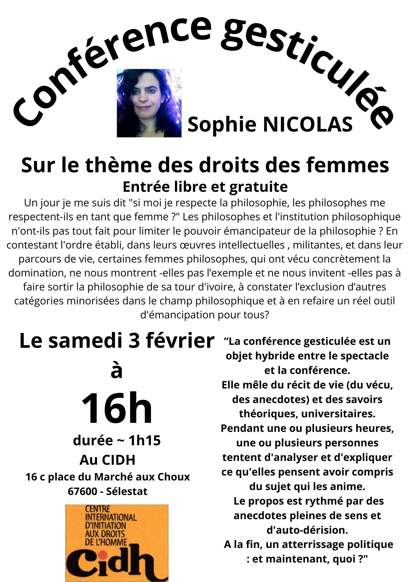 Conférence gesticulée le samedi 3 février à 16h